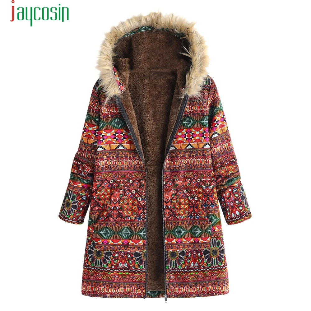JAYCOSIN куртки плюс размер винтавинтажный цветочный узор Верхняя одежда Пальто женские теплые ветрозащитные с капюшоном утепленная одежда оверсайз 09