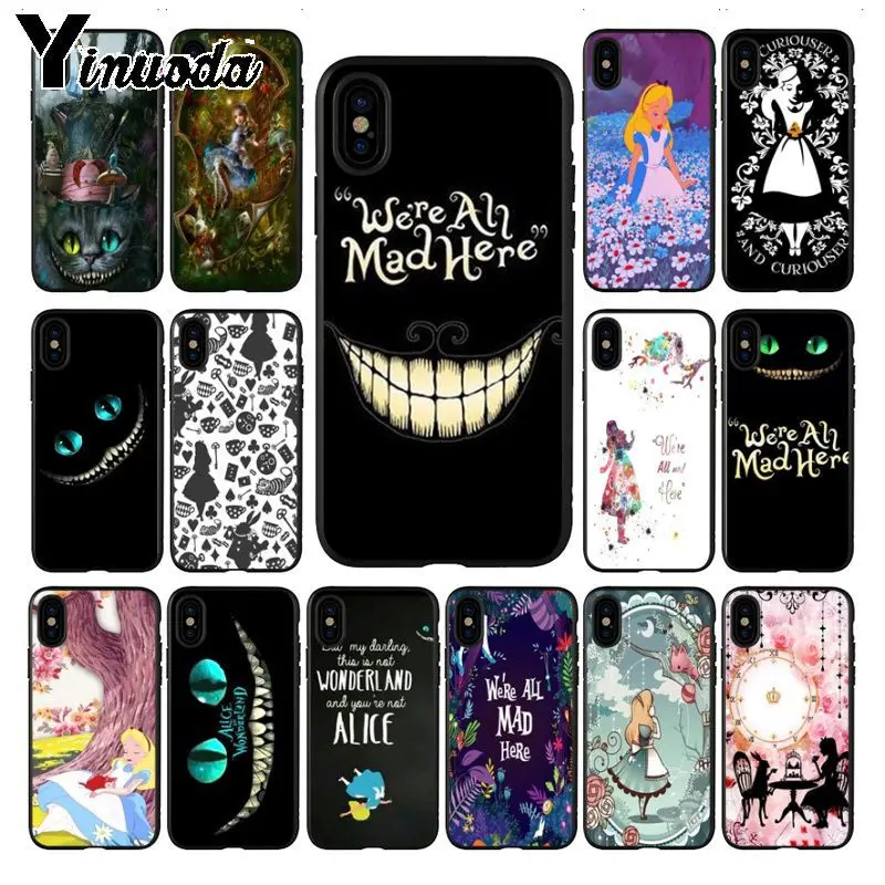 

Yinuoda Alice in Wonderland Black silicone Soft Shell Phone case Cover for iPhone X XS MAX 6 6S 7 7plus 8 8Plus 5S XR coque case
