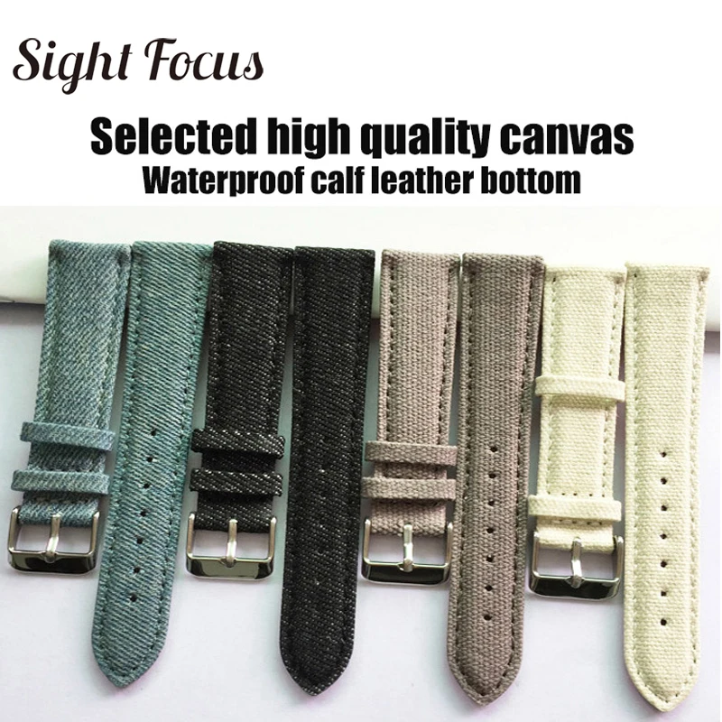 Ремешок тканевый для наручных часов Sight Focus 22 мм удобный винтажный потертый