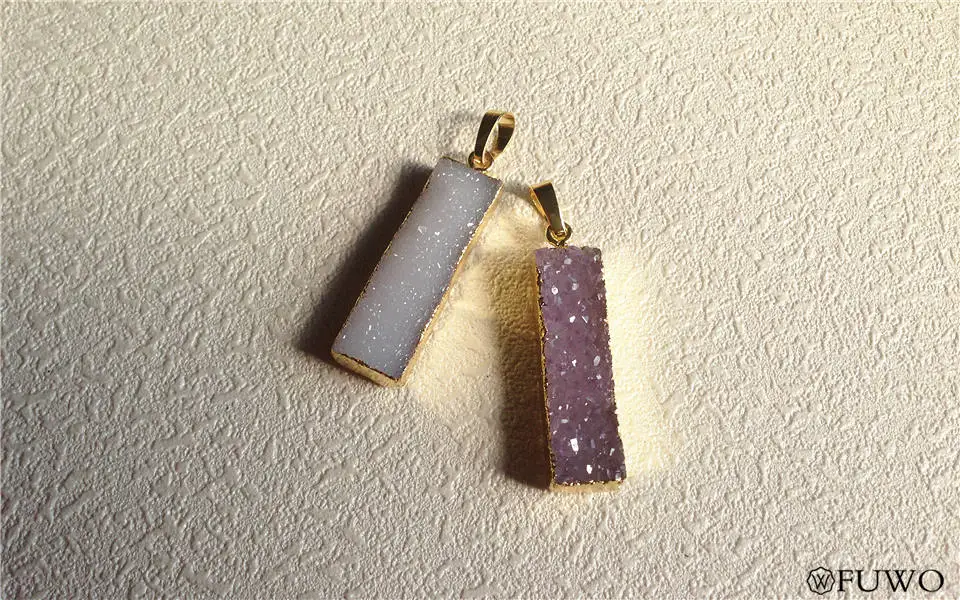 Natural Druzy Agate Bar Pendants 7