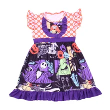 Осенне-зимнее платье с принтом тыквы и призрака для девочек костюмы на Хэллоуин с короткими рукавами для малышей модные платья для девочек