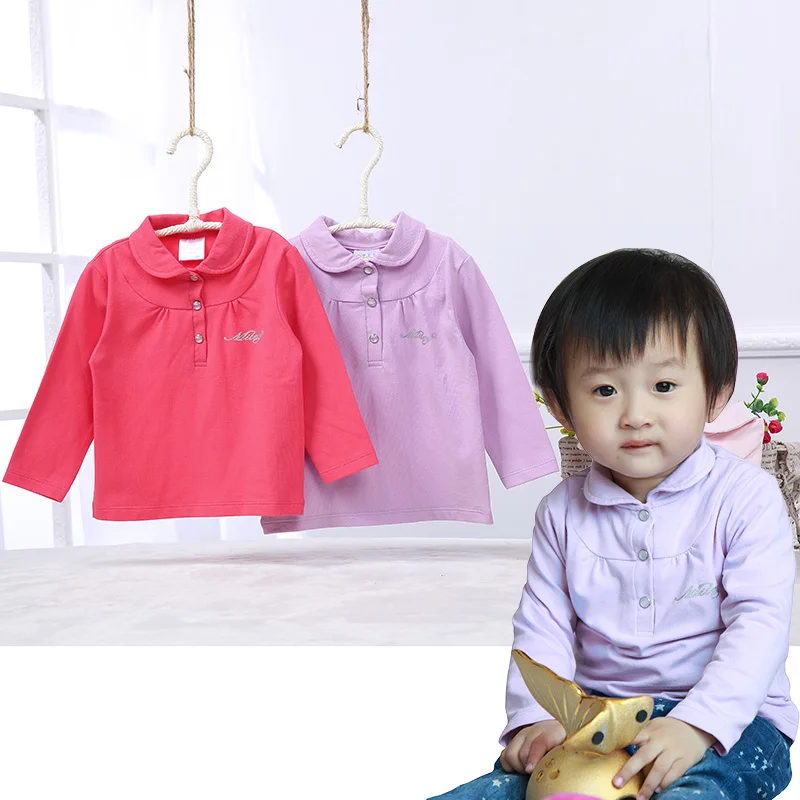 

Girl Baby Cotton Peter pan collar Long Sleeve Spring&Autumn T-shirt Girls Childrens Turn-down collar Winter Sweet Princess Shirt