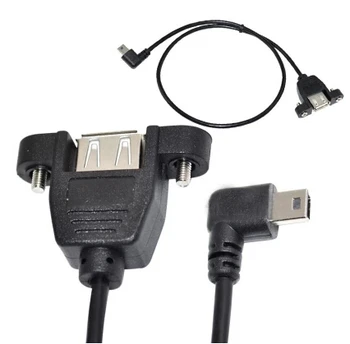 

90 Degree Right Angle 5Pin Mini B Male to USB A Female Data Cable Line Panel Mount