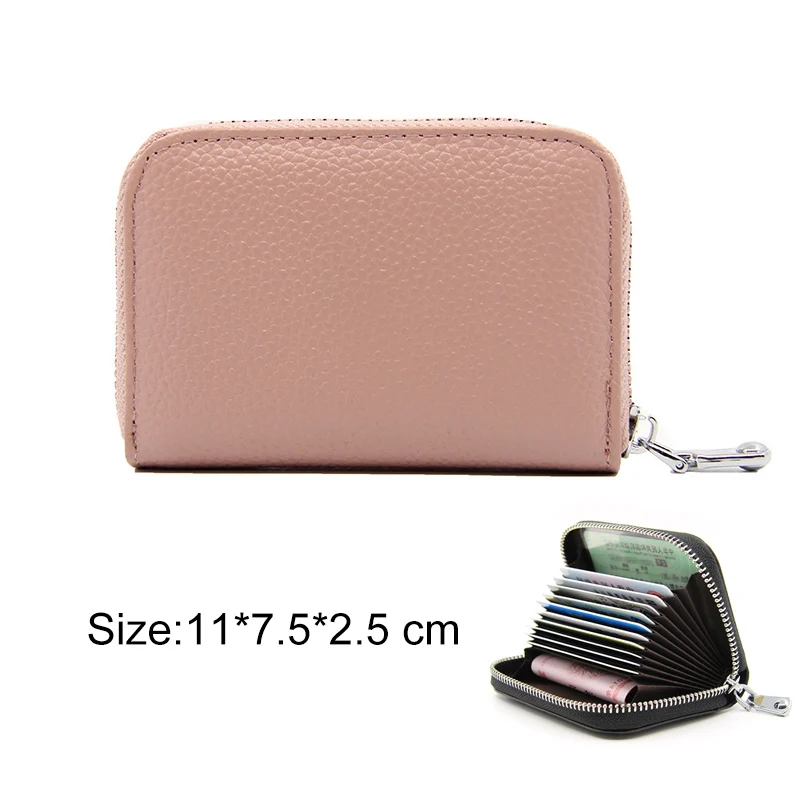RFID кошелек из натуральной кожи женский аккордеон бизнес-держатель для карт Многофункциональный длинный кошелек на молнии для монет для путешествий клатч - Color: Pink short