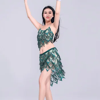 

Bellydance Costume Sequin Tops Skirt Sets Women Orientale Bollywood Clothes Belly Dancing Outfits Lady Performance Wear DNV10774