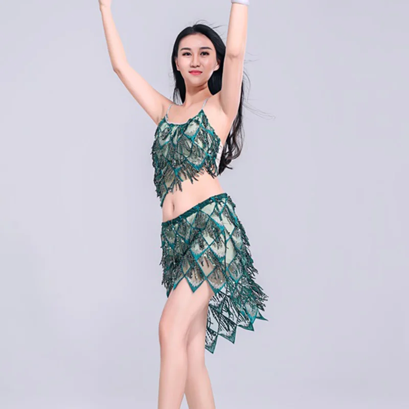 Женский костюм для танцев Bellydance с блестками и юбкой в восточном стиле одежда
