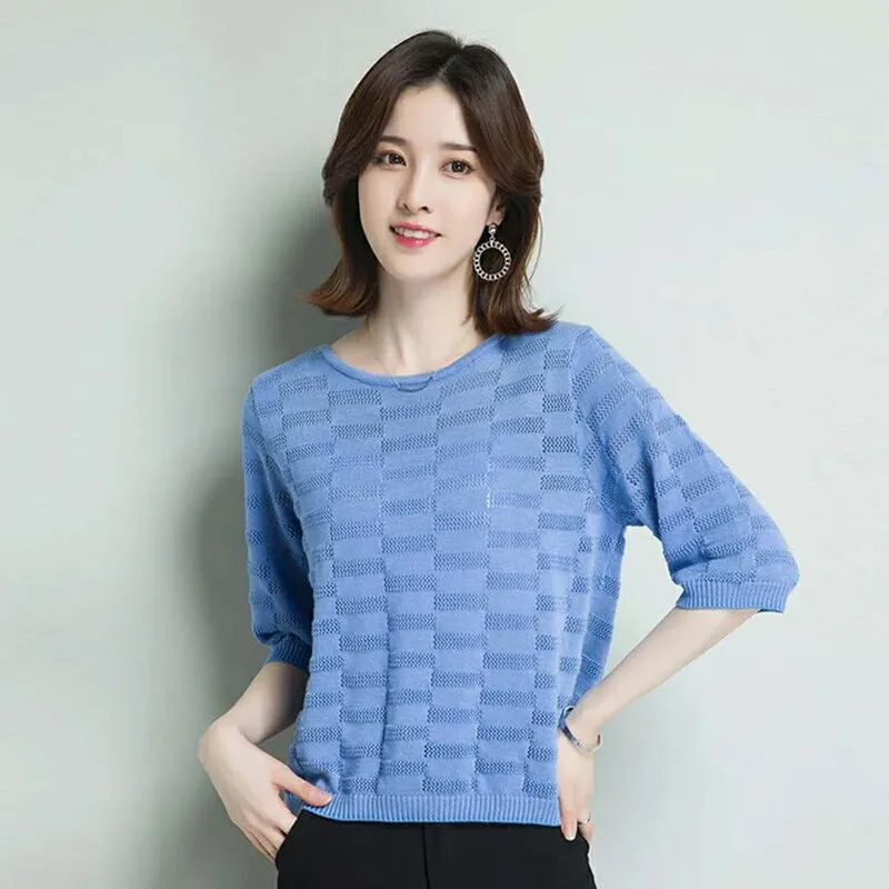 

New Fashion 2022 Women Spring Summer knitted Sweater Pullovers Casual Female Knitted Lace Thin Pullover Lady knitting shirt