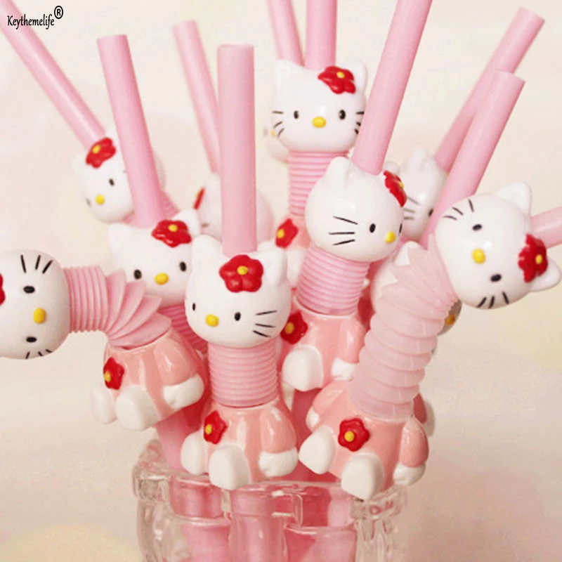 

5PCS Cartoon Hello Kitty Cute Drink Decoration Reusable Plastic Drinking Straw Kitchen Gadgets Bar Tools BF