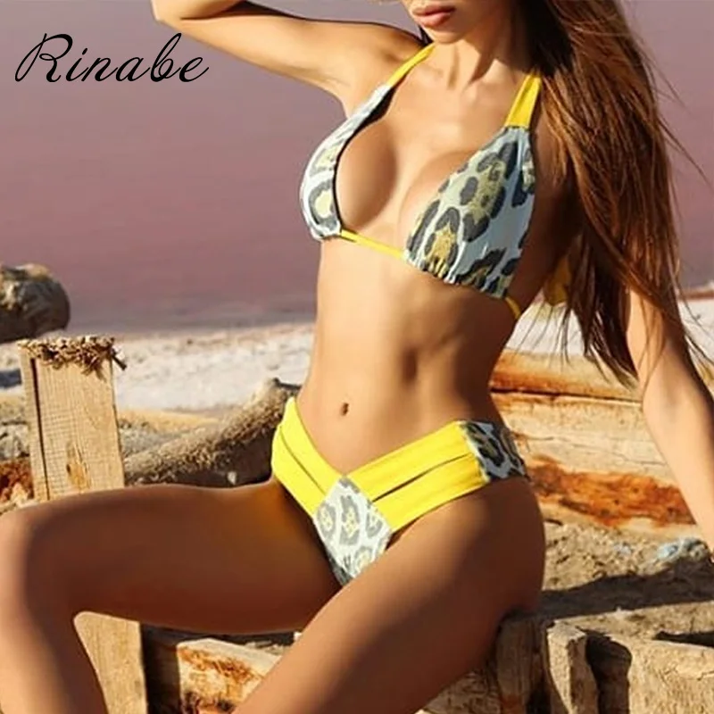 

Rinabe 2019 Print Leopard Bikini Sexy Leopard Swimwear Women Bandage Swimsuit Female Bathing Suit Summer String Bikini Set