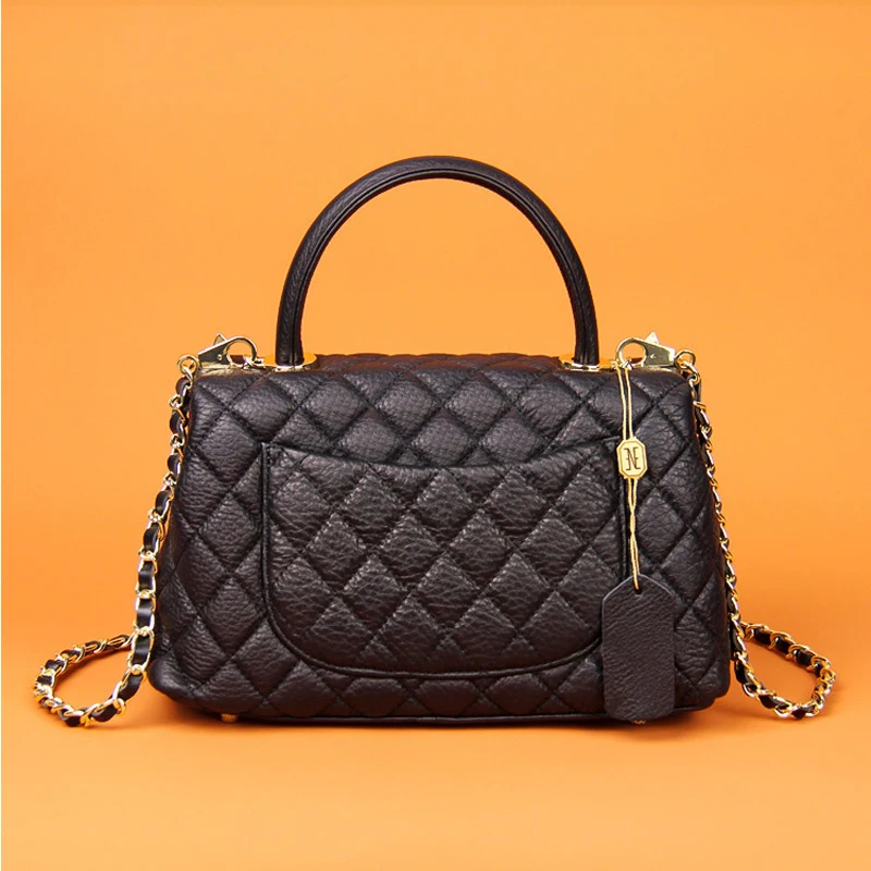 Genuine Leather Lady bag 2019 new Fashion luxury design handbag First layer Cowhide Rhombus chain package Shoulder Messenger Bag