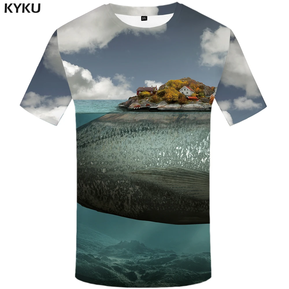 

KYKU Brand Fish T-shirt Men Animal T-shirts 3d Harajuku Shirt Print Tropical Anime Clothes Ocean Tshirts Casual Short Sleeve