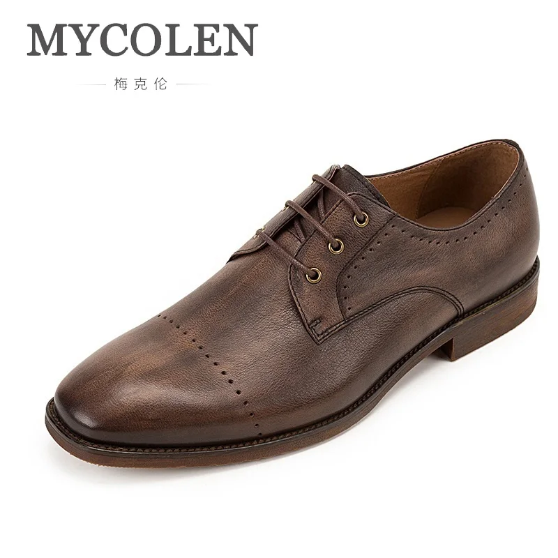 

MYCOLEN New 2018 Men Dress Shoes Luxury Designer Formal Wedding Genuine Leather Shoes Retro Brogue Business Office Men'S Flats