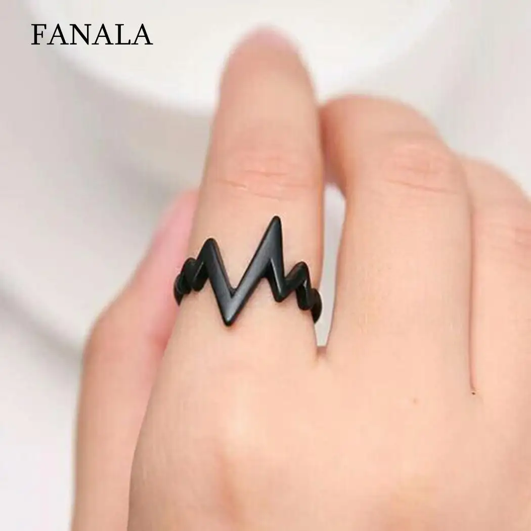 

Electrocardiogram Women Rings Heartbeat Finger Tail Men Alloy Ring Jewelry