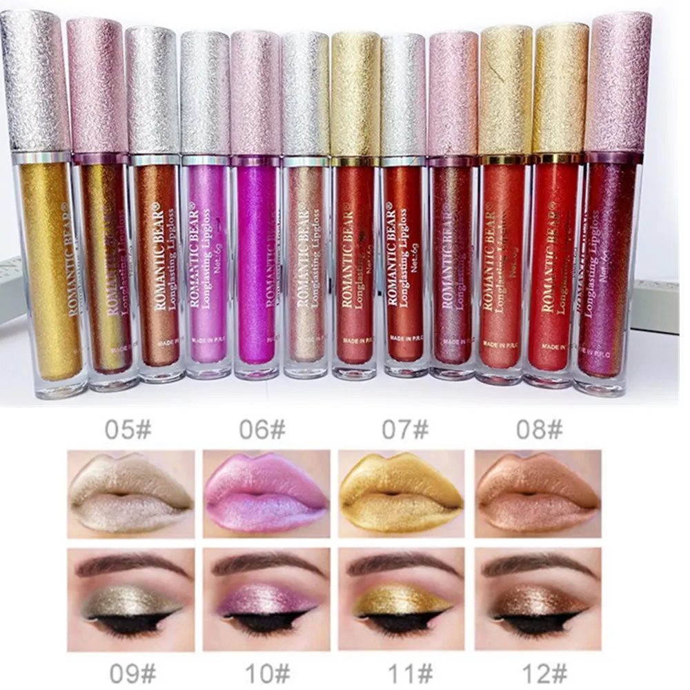 Buy 12 Color Dual Purpose Shimmer Lip Gloss Waterproof Lip Tint Metallic