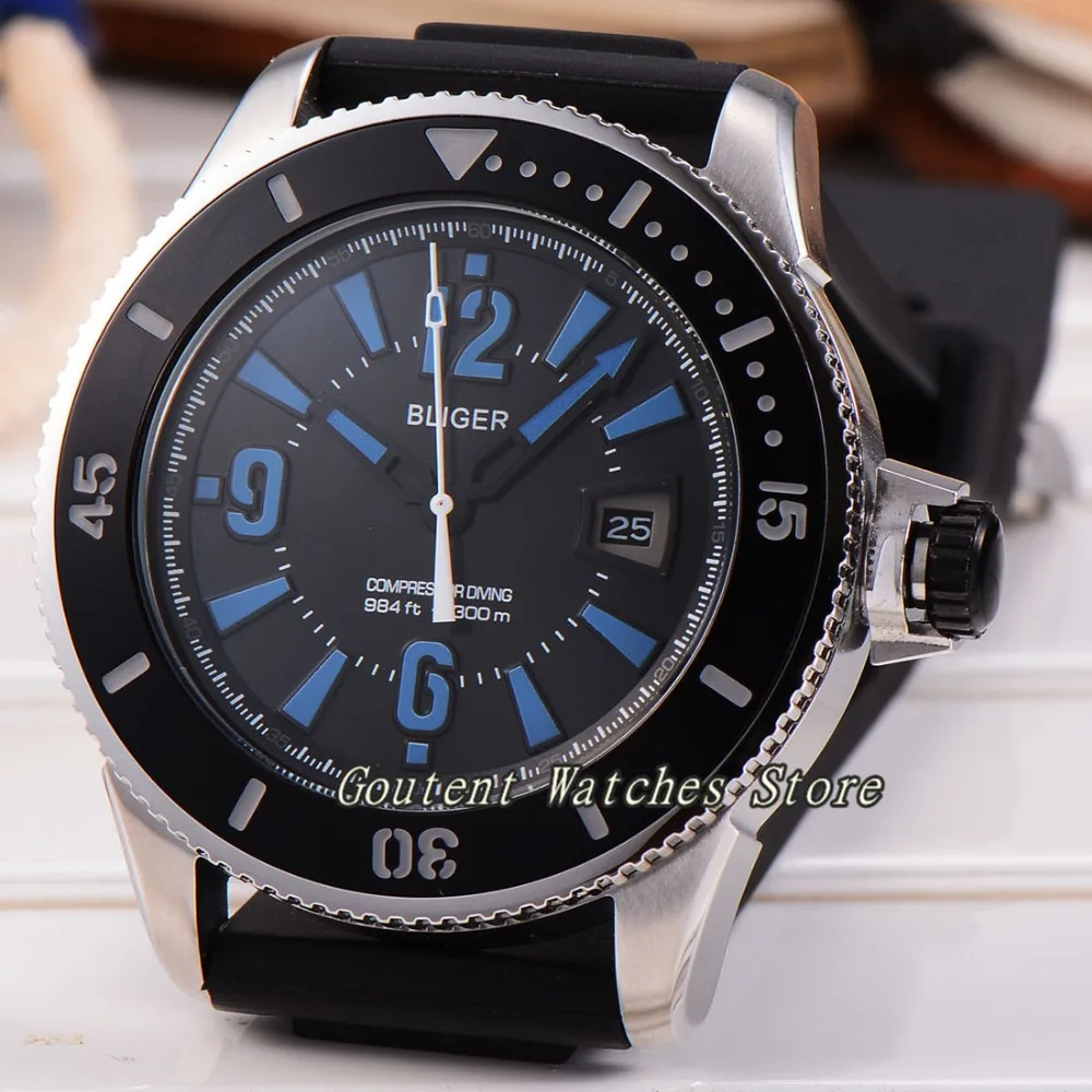 

43mm Bliger Silver SS. Case Black Dial Automatic Movement Men's Watch