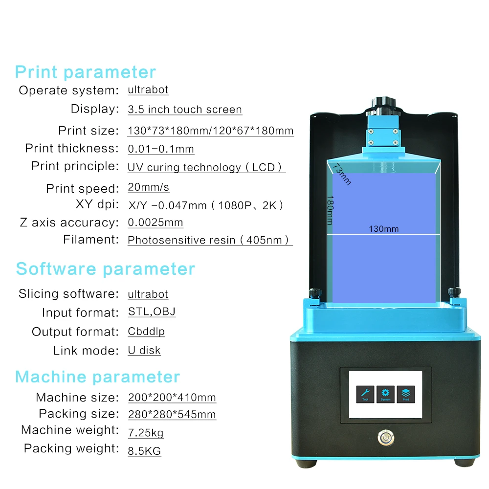 Ультработ DLP/lcd 3d принтер размера плюс UV lcd Собранный 2K экран Off-Line Print Impresora 3d Drucker Impressora UV смола