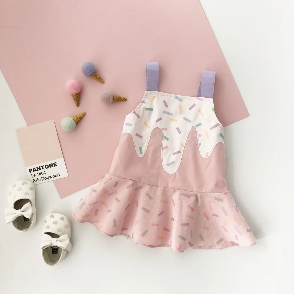 

children clothes summer dress for little girls kids cotton dresses Cartoon ice cream print hanging dress