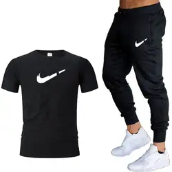 Мужские модные комплекты из двух предметов, футболки + штаны, мужские летние топы, футболки, модные брендовые футболки с принтом, спортивные