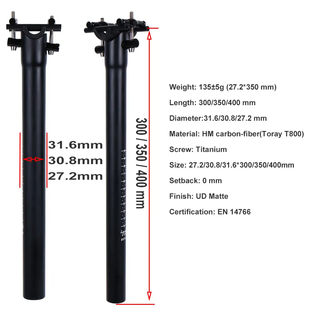 UD черный подседельный углеродного волокна велосипед подседельный 27.2/30.8/31.6*300/350/ 400 мм Titanium Болты только 135-160 г Матовая