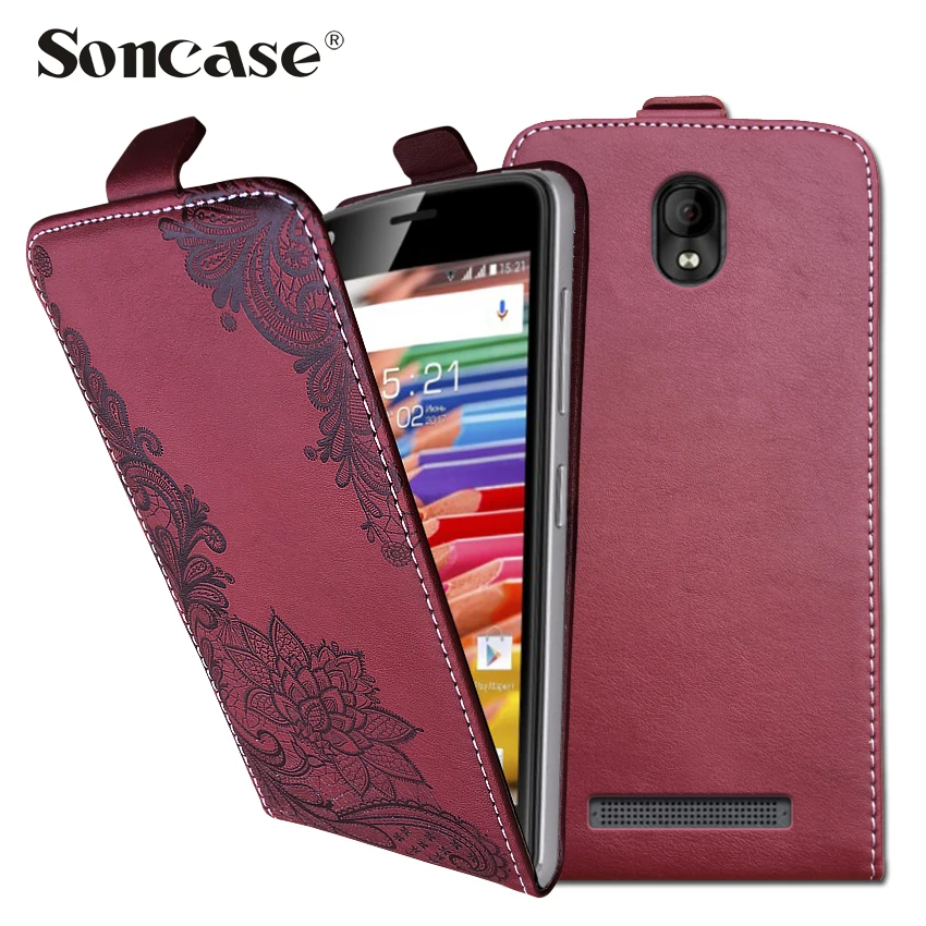 

3D Stereo Embossing lace flower butterfly flip up and down leather phone bag cover case for Vertex Impress Bear