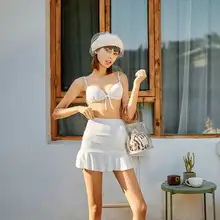 Бикини, женский купальник, высокая талия, купальник, женский сексуальный бикини, набор, белый, три части, купальники размера плюс, купальник