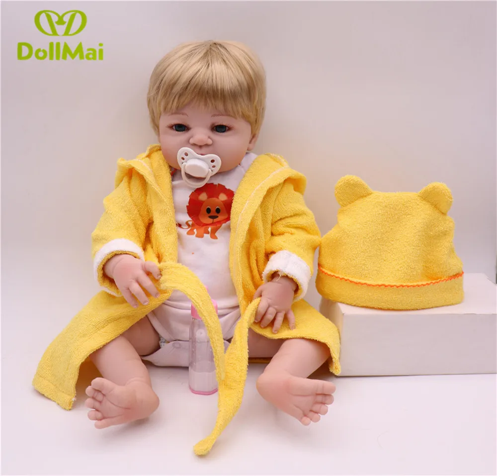 22 &quotсиликоновый reborn baby boy girl dolls парик из светлых волос с мультяшным львом банные