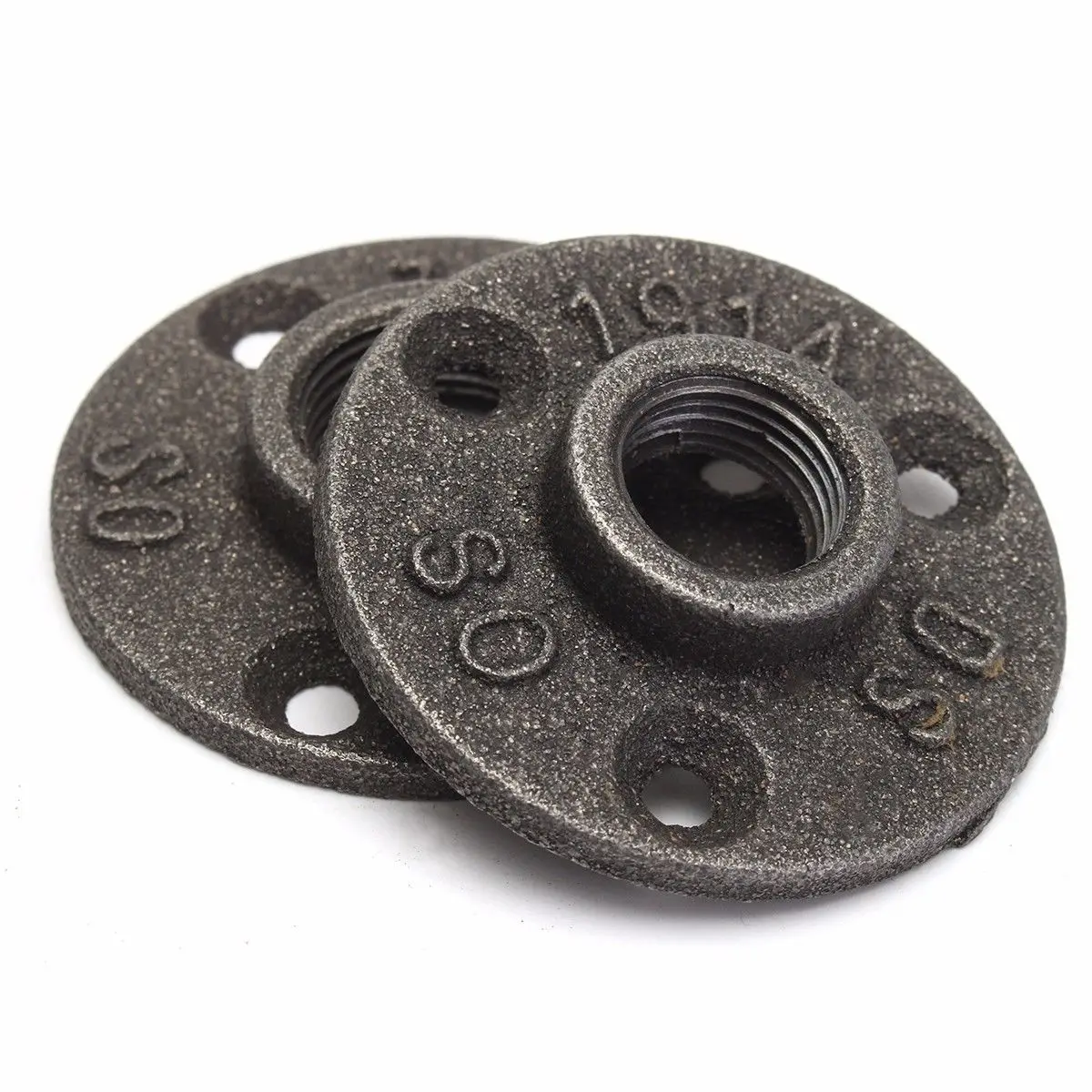 10Pcs 1/2 inch Three Holes Black Iron Flange nut Pipe Floor Fitting Threaded Wall Mount | Обустройство дома