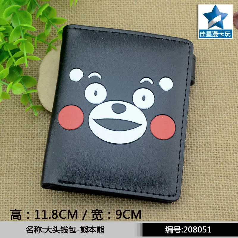 

Anime PU Short Black Purse Button Wallet Printed with Kumamon