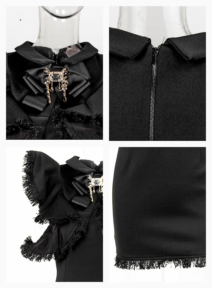 LOVE& LEMONADE сексуальные черные гофрированные украшения с кисточками лацканы(ювелирные изделия с водными бриллиантами) облегающие вечерние платья LM90003 осень/зима