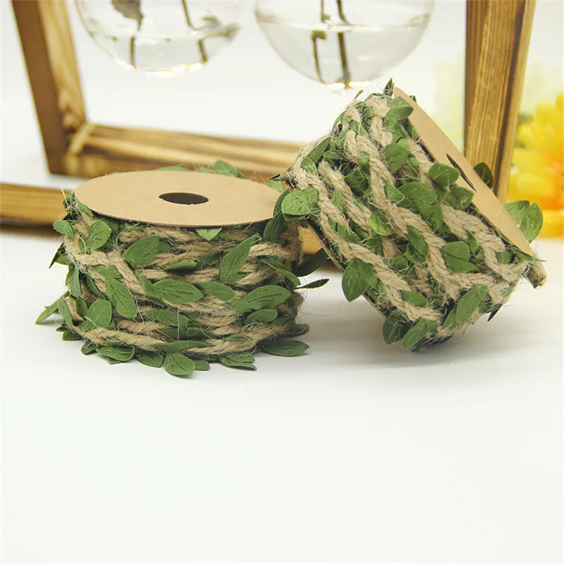 

10M/Lot New Arrival Leaf Natural Hessian Jute Twine Rope Burlap Ribbon DIY Craft Vintage For Home Wedding Party Decoration
