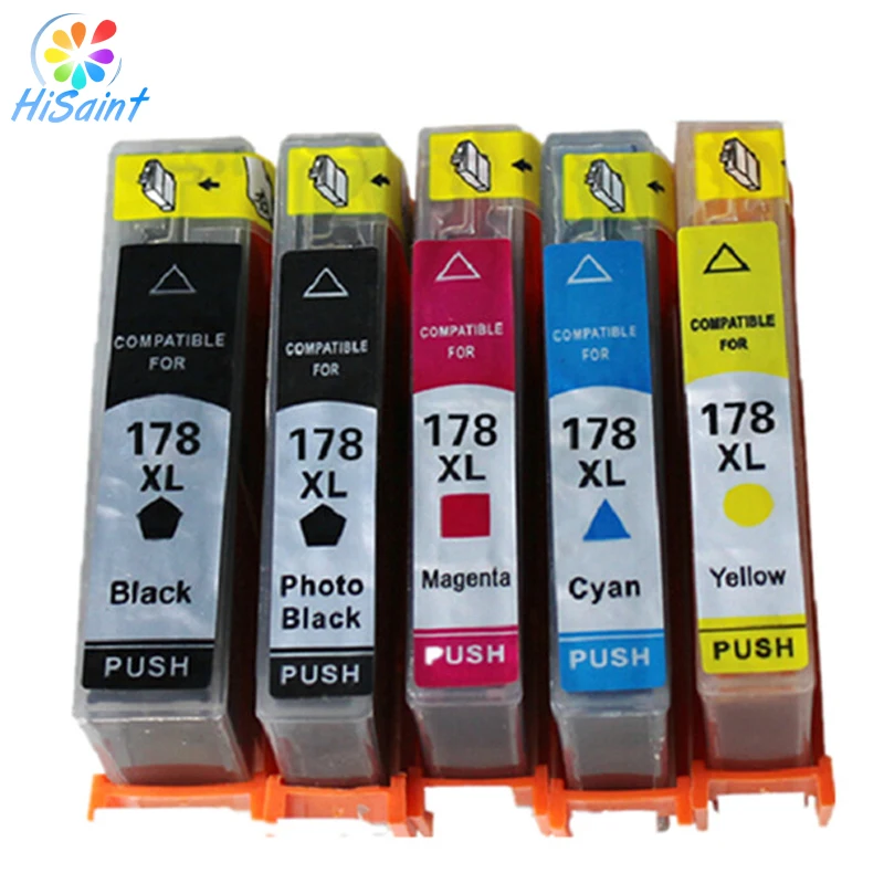

[Hisaint] 5Pcs for hp 178 Ink Cartridges (1BK/1PBK/1C/1M/1Y) for For HP Photosmart 5520 C6380 C6300 C5300 Ink jet Printer Hot