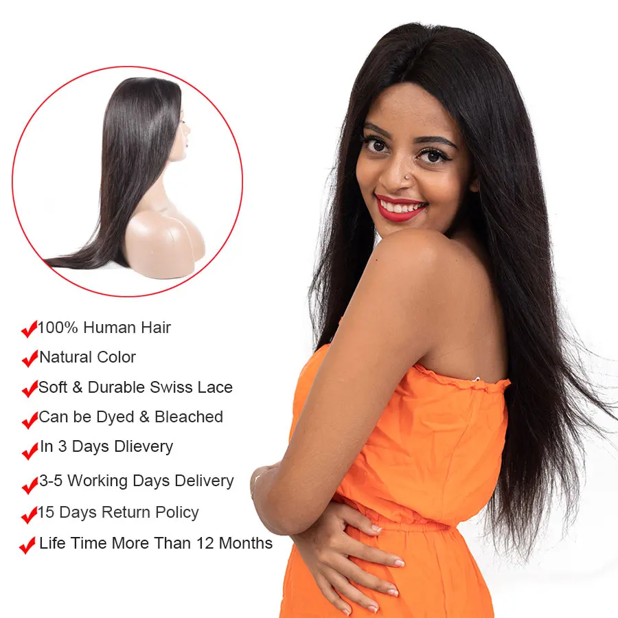 Straight 4x6 Lace Front Human Hair Wigs Brazilian Remy Hair Deep Part Lace Wig for Woman Pre Plucked Bleached Knots 150 density