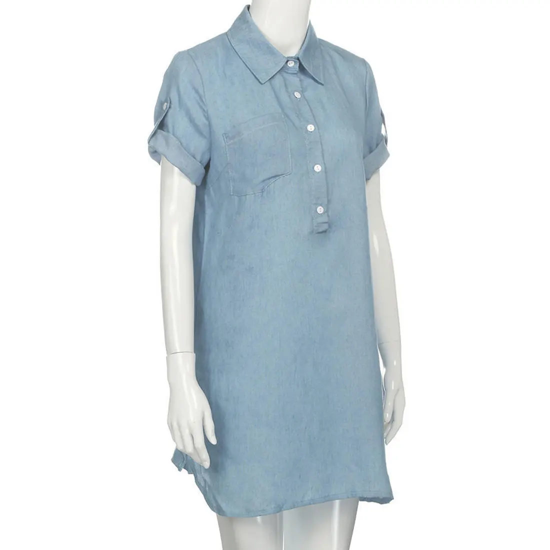 

Dress denim shirt wash water denim summer short-sleeved solid color denim dress women's College style clothing