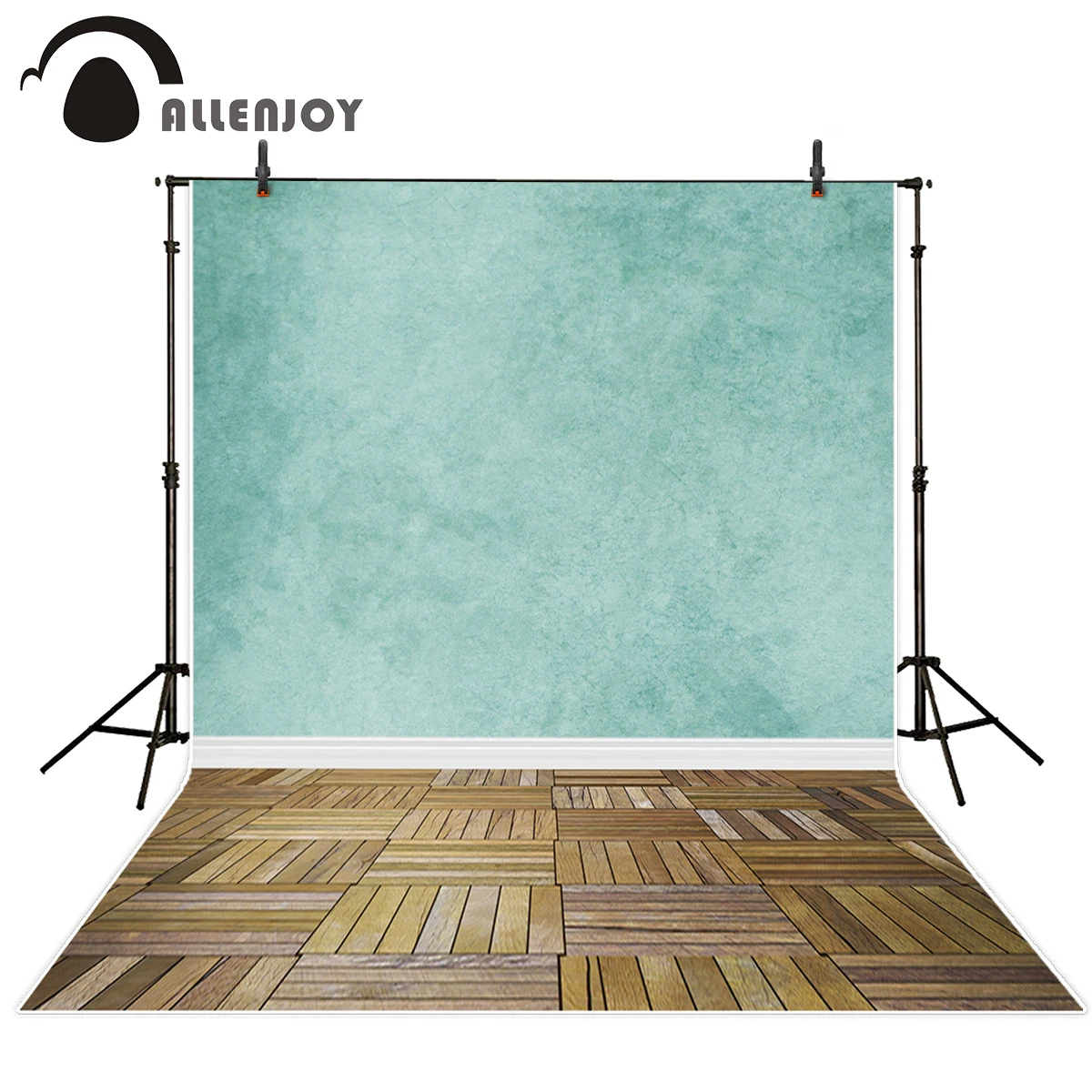 

Allenjoy Vintage blue brick wall backdrop Grunge Stone Texture Wood floor photography background for studio shoot photocall