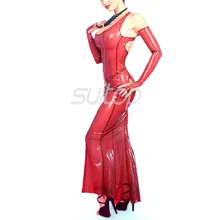 Latex Rubber mermaid Dress sexy club long dresses longuette red color eveningwear evening clothes tranparent noblewoman