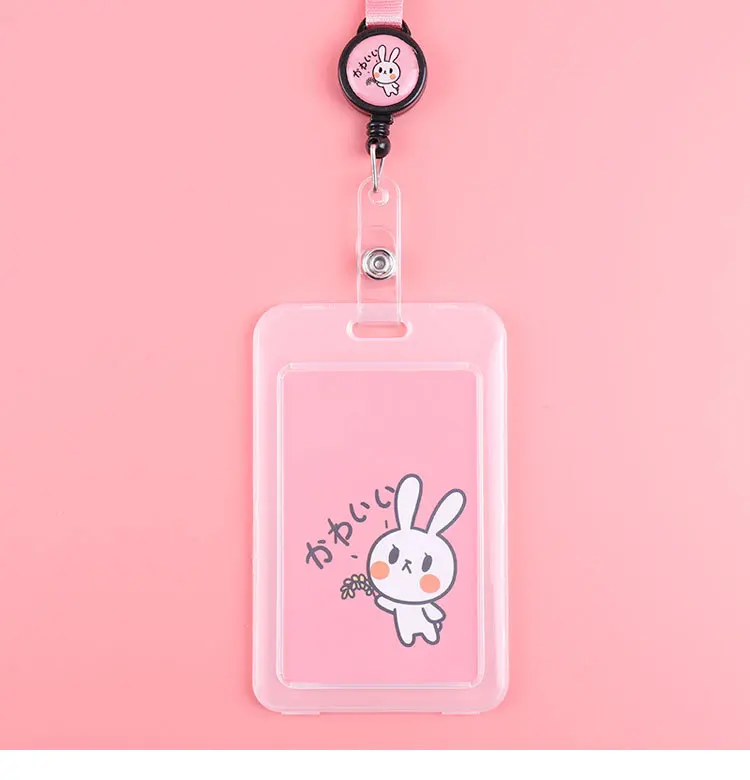 Cute Cartoon Cat Transparent Card ID Badge Holder Kawaii Dogs Retractable Badge Buckle Name Tag Card Holder For Gifts