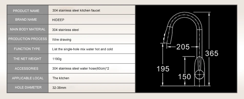 HIDEEP Кухня кран Pull Down водопроводный кран Кухня горячей холодной водой 304 Нержавеющая сталь 360 Поворотный кран может вытащить