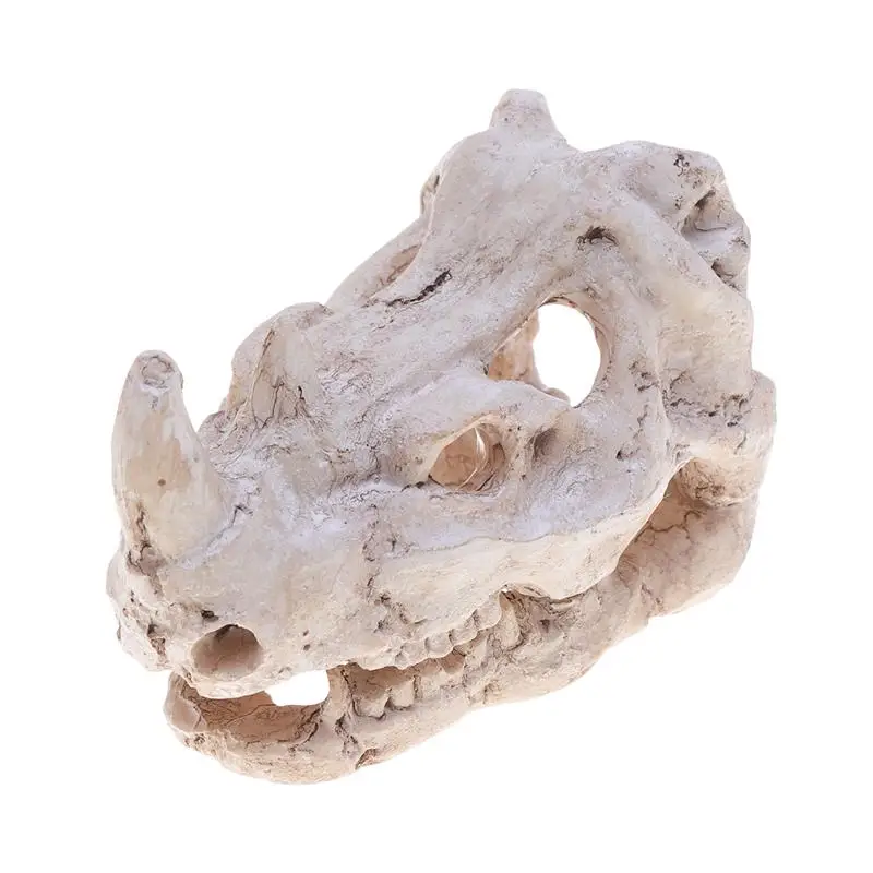 

1PC Decorative Aquarium Terrarium Emulational Rhinoceros Head Bone Skull Reptile Hide Cave Figurines Miniatures Decoration Craft