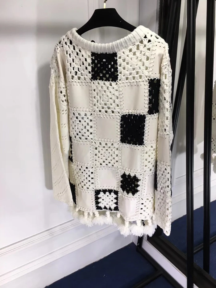 Couture Haute Nouveaux Automne Fomolayime Chandails 2018 Patchwork Évider Pull Chandail wIUqZIFn