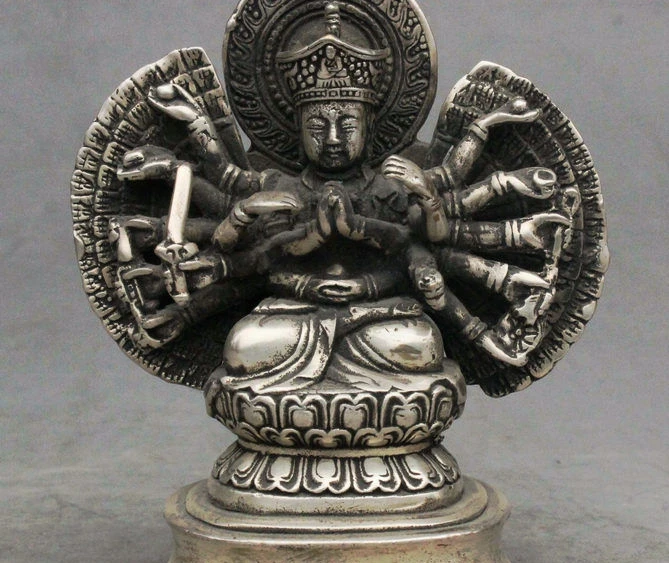 

Rare Tibet Buddhism Fane Silver 1000 Arms Avalokiteshvara GuanYin Buddha Statue