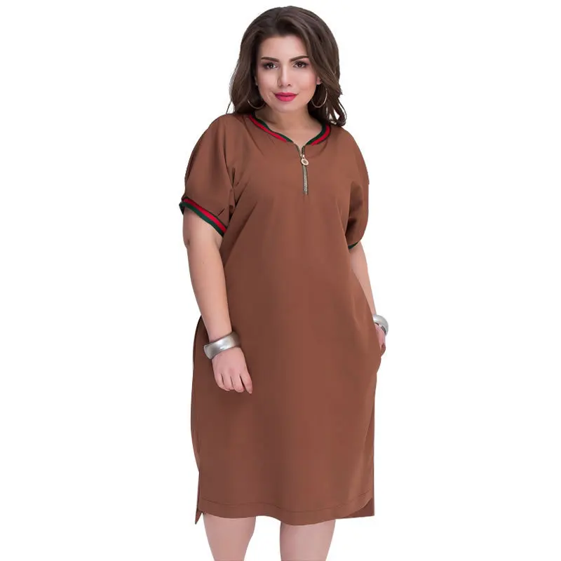 

2018 Fashion Dress Summer Solid Color Female Dress Work Wear Oversized Plus Size 5XL 6XL Casual Straight Party Gift Vestidos