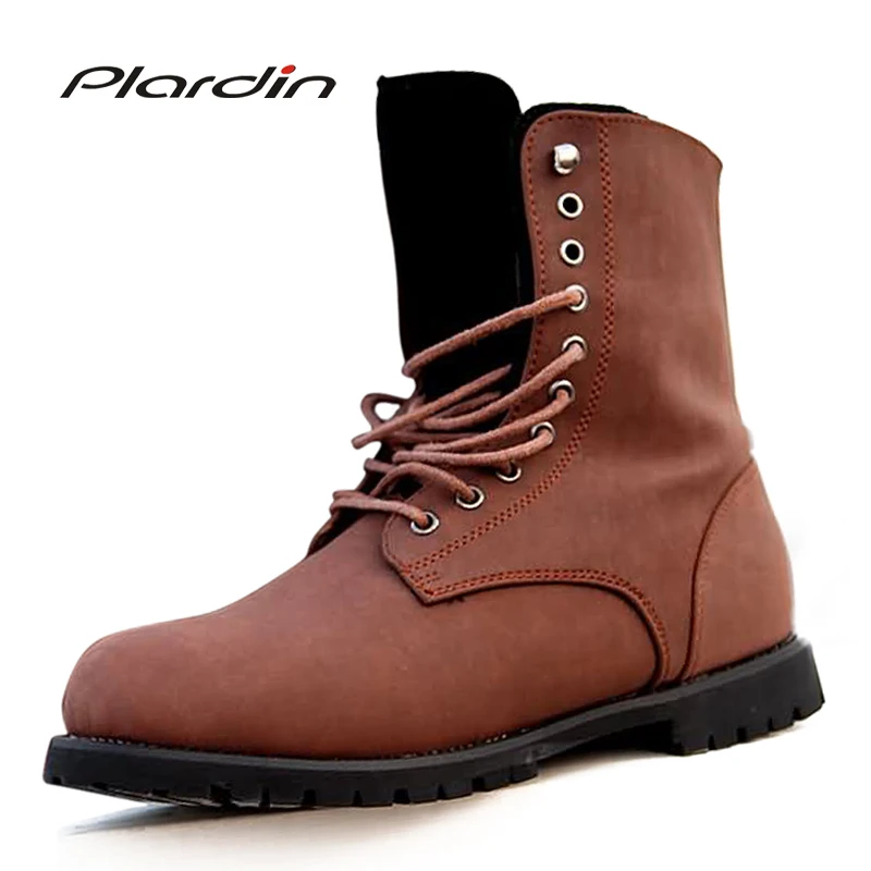 Plardin 2017 Winter font b Men b font martin boots Fashion Casual Round Toe Cross tied