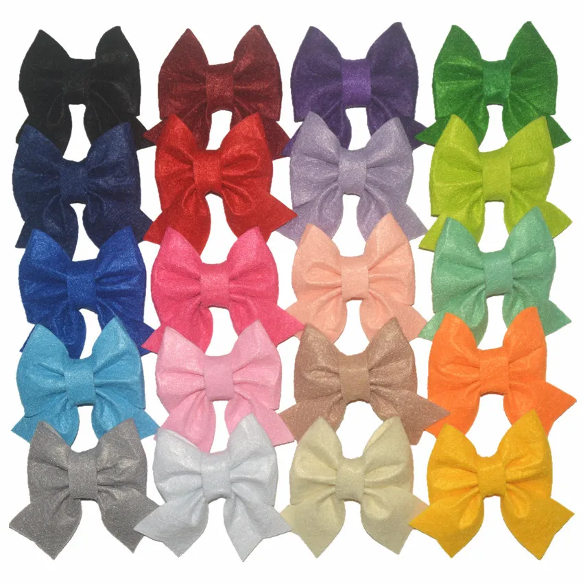 

MengNa 120pc/lot 3.2inch Felt Bow Without Clips Felt Hair Bow For Kids Girls Headband Hair Accessories Flat Back 20 Color