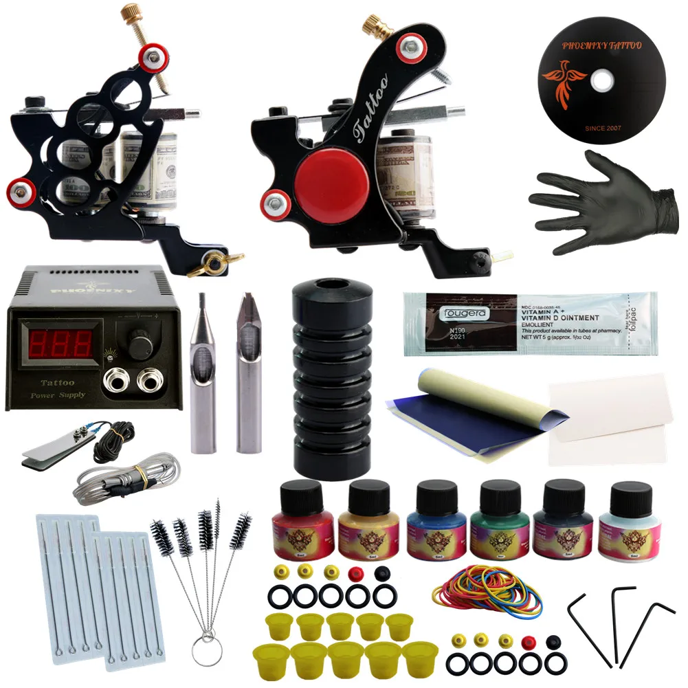 Tattoo Kit Liner Shader Machine Set 6 Colors Black Tattoo Pigment Sets