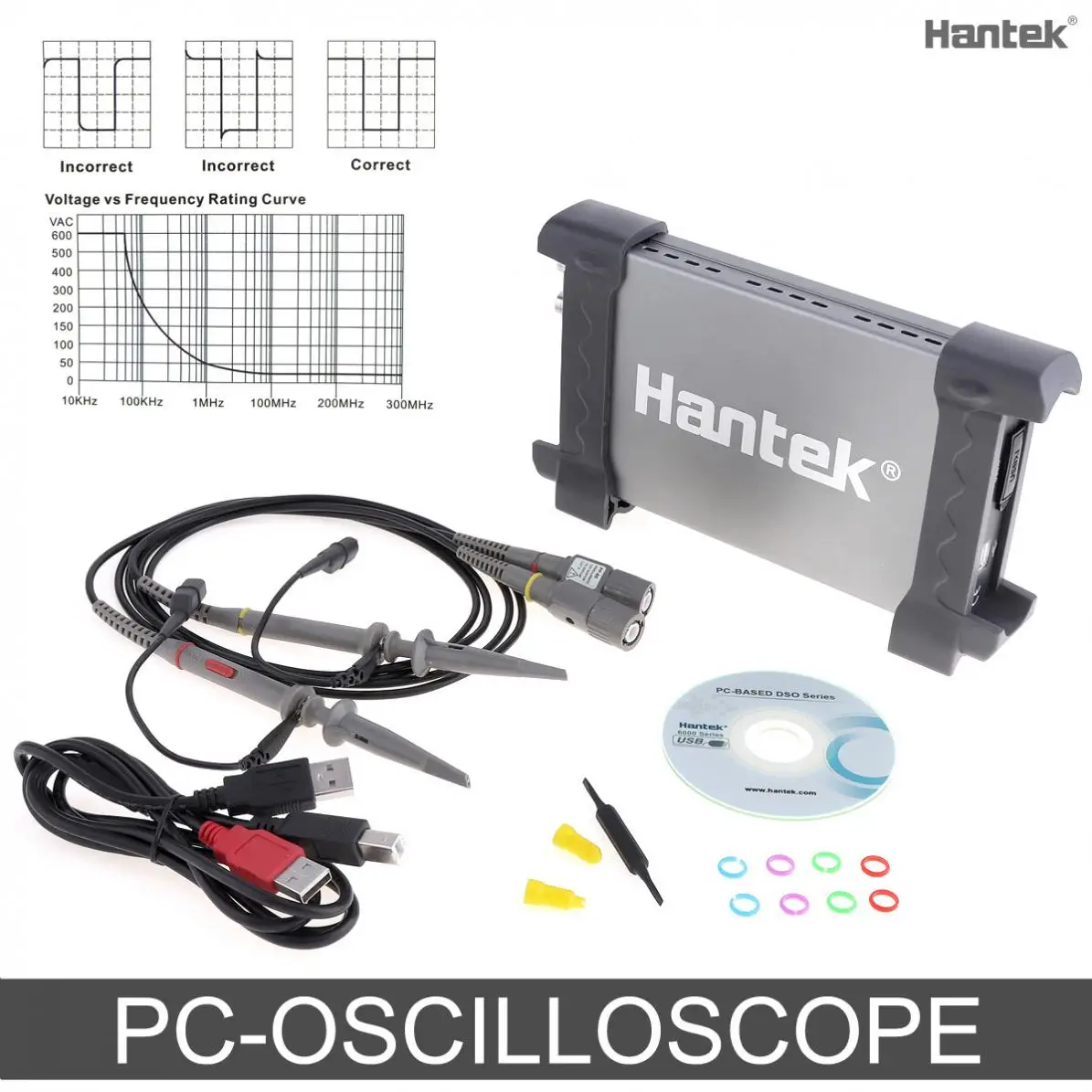 

Hantek 6022BE Portable Virtual Digital Oscilloscope 20M 48MSa/s Bandwidth with 2 Channels PC USB Interface for Measurement