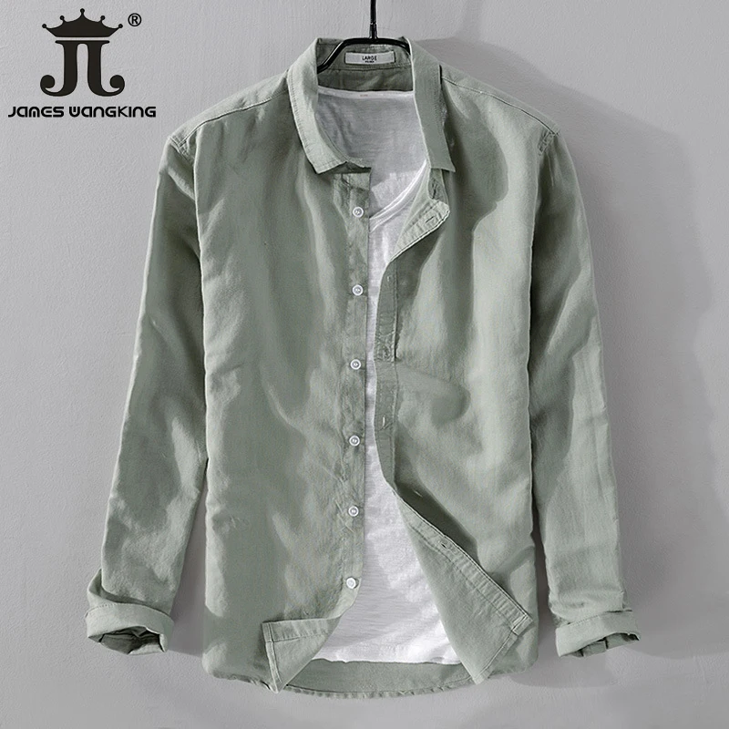 

Cotton Linen fabric Vintage Button Down Collar Long Sleeve Casual Shirt for Men
