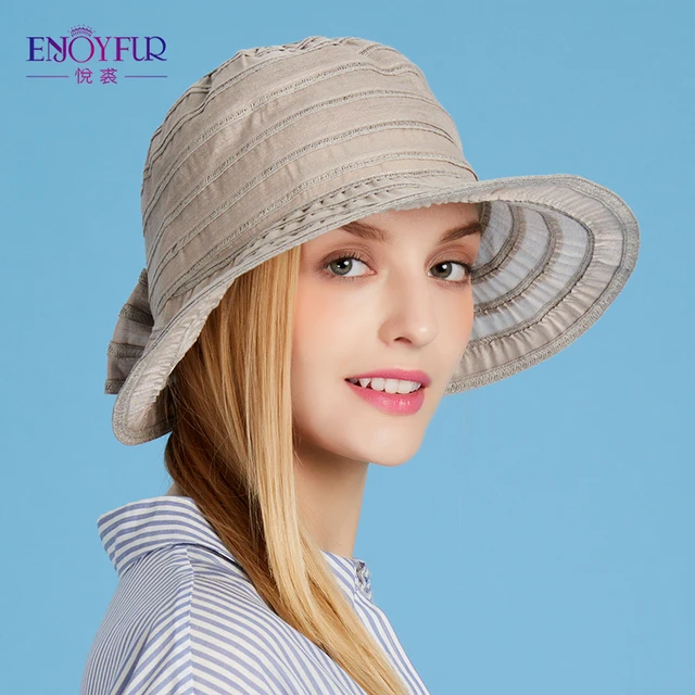 Women Summer Sun hat with large brim linen adjustable female hats
