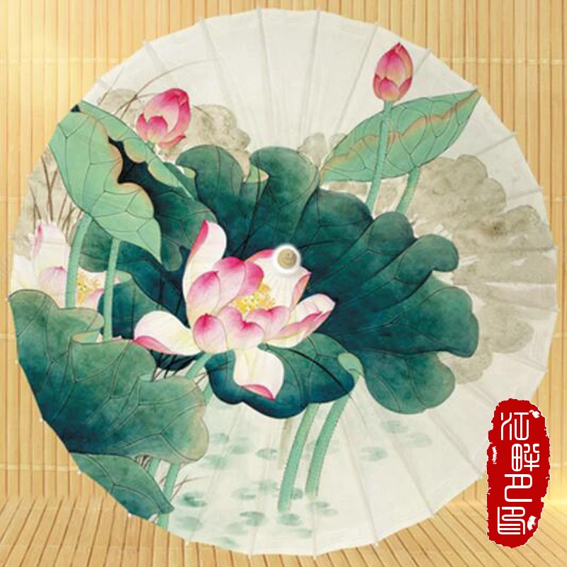 JPY Handmade Umbrella Delicate Craft Paper Parasol Chinese Art Classical Dance with Fresh Lotus | Дом и сад