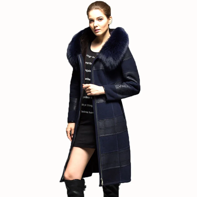 

Real Pure Natural Fur Genuine Leather Jacket Women Sheepskin Coat Winter Jacket Women 2019 Fox Fur Hooded Korean Long Coat ZT543