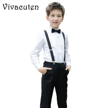 

Brand Flower Boys Gentleman Wedding Overall Suits with Bowtie Formal School Performance Suit Dress Bib Pants Shirt Clothes F096
